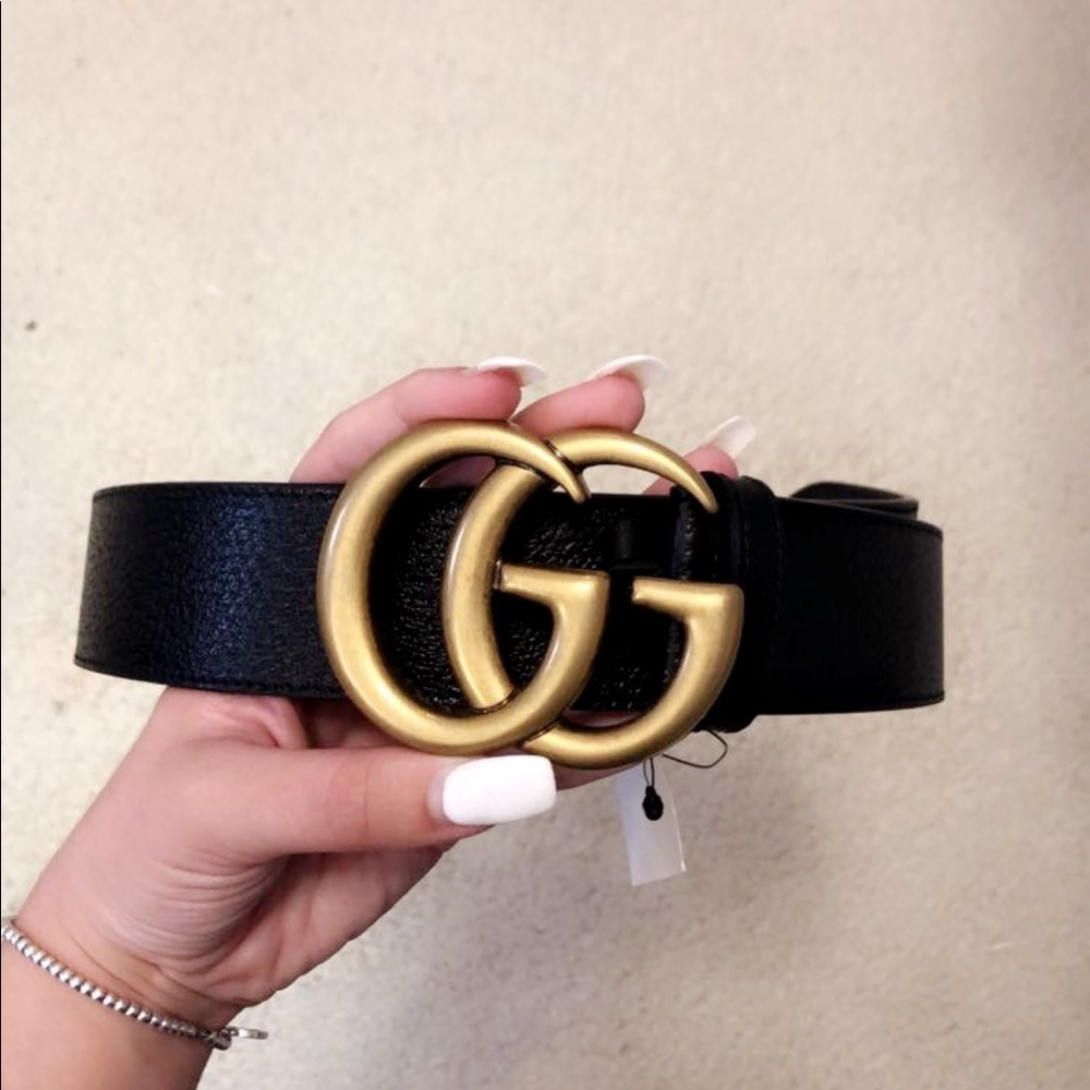 Black Gucci Belt with Gold GG
